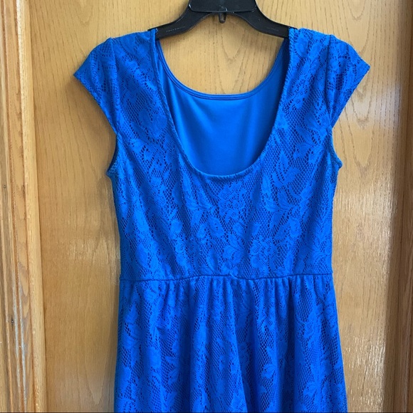 Royal Blue Scoop Back Fit Flare Lace Overlay Dress - Picture 5 of 10
